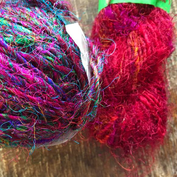 Darn GOod Yarn Lux Adventure Recycled Silk Sari Yarn Cherry Red Multicolor - Picture 2 of 7